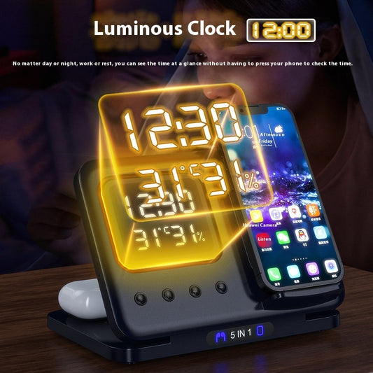 15W 5-in-1 Wireless Charging Stand with LED Clock