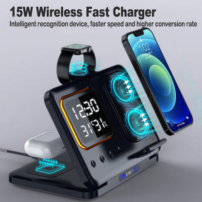 15W 5-in-1 Wireless Charging Stand with LED Clock
