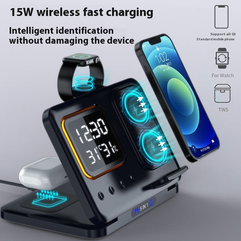 15W 5-in-1 Wireless Charging Stand with LED Clock
