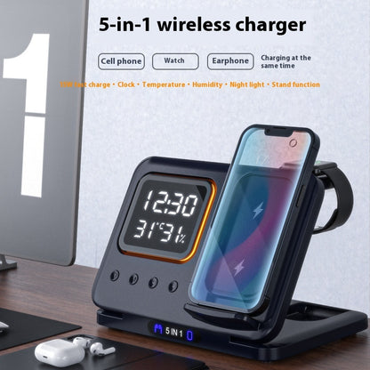 15W 5-in-1 Wireless Charging Stand with LED Clock